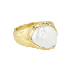 Adeline ring med perle, forgyldt
