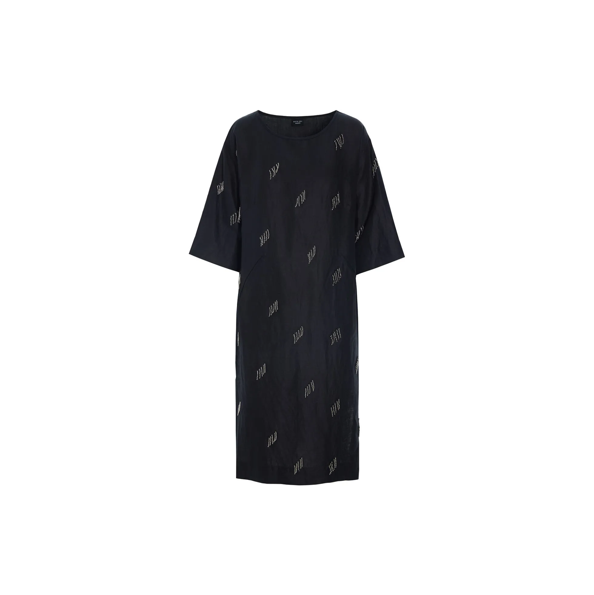 Airy linen kjole med perler, black