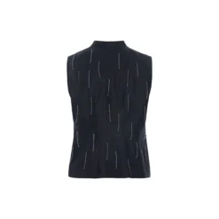 Airy linen vest med perler, black