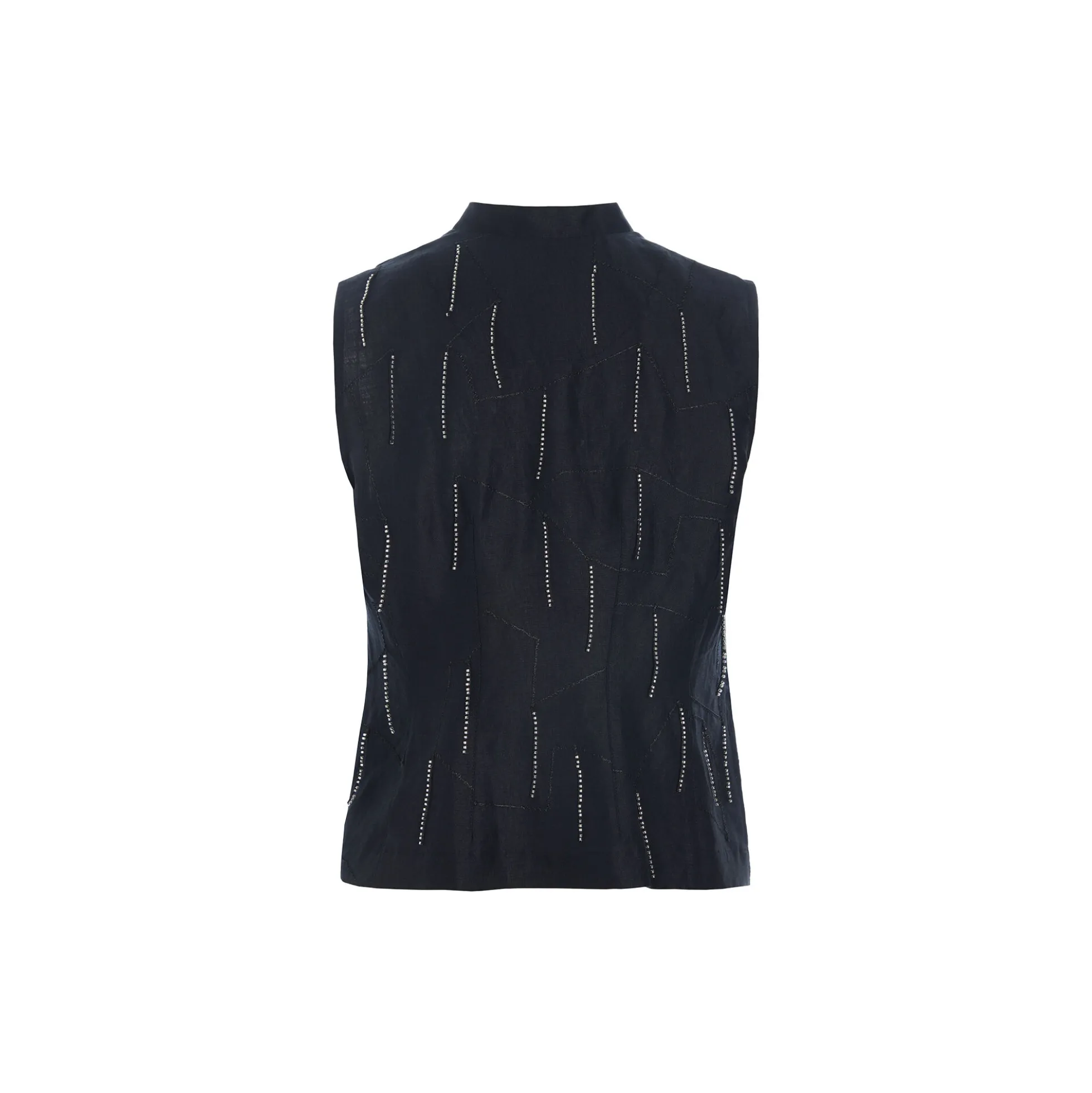 Airy linen vest med perler, black