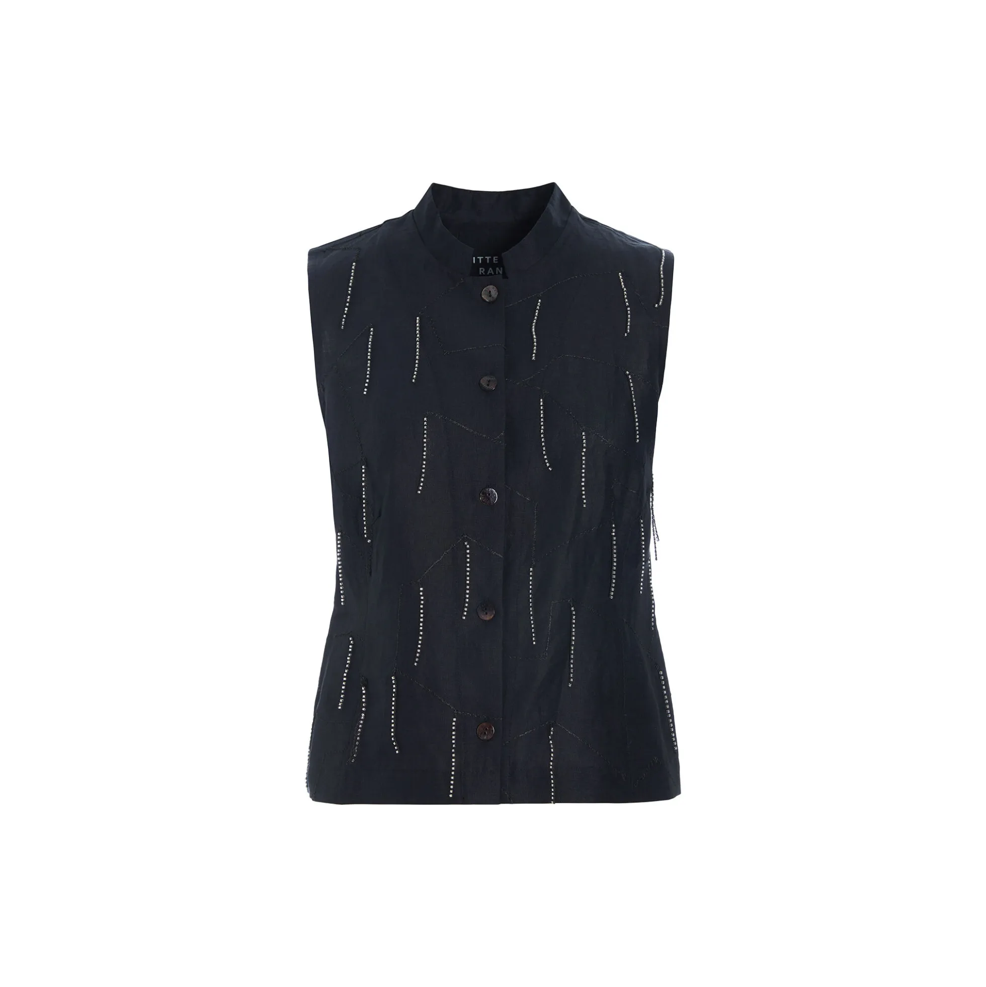 Airy linen vest med perler, black