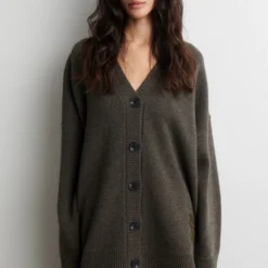 Alpha Knit Monogram Cardigan, black olive