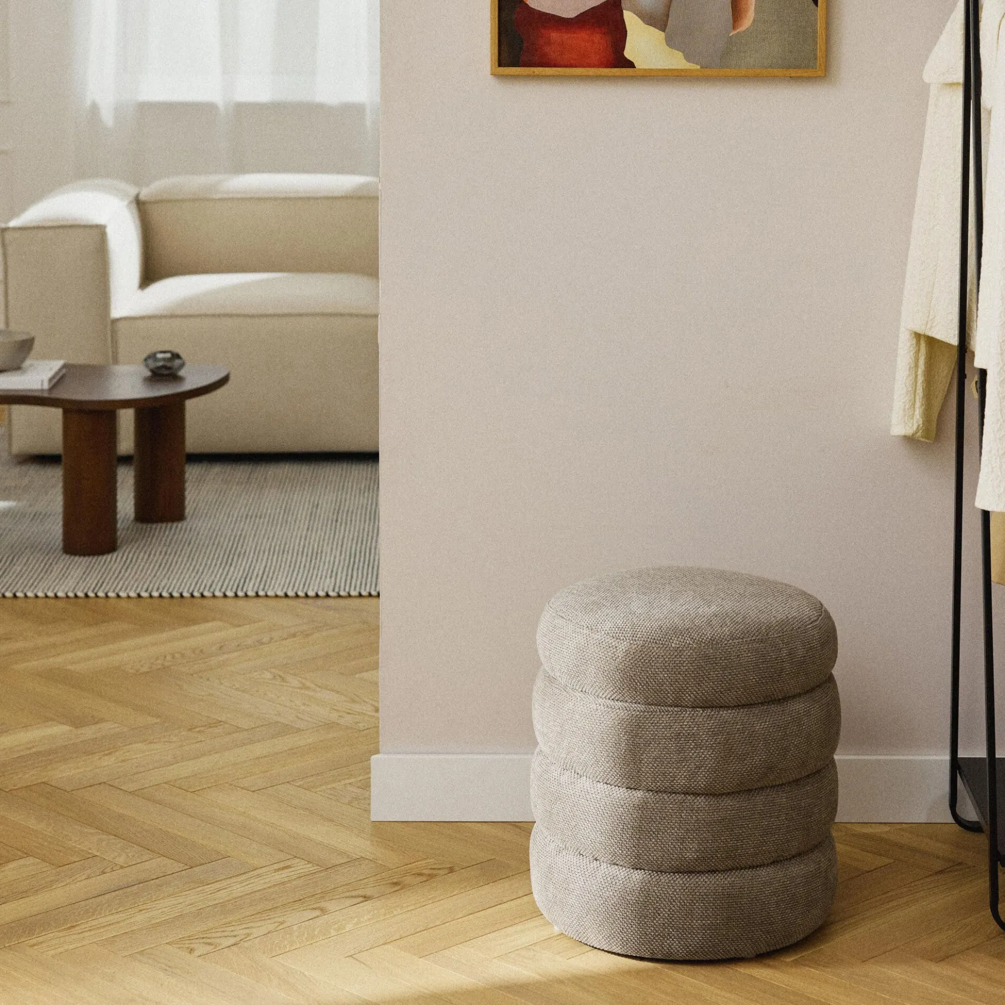 Alto Pouf with Storage Space, woven taupe