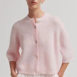 Andrea Knit Rib Cardigan, crystal pink