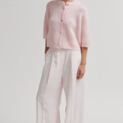 Andrea Knit Rib Cardigan, crystal pink