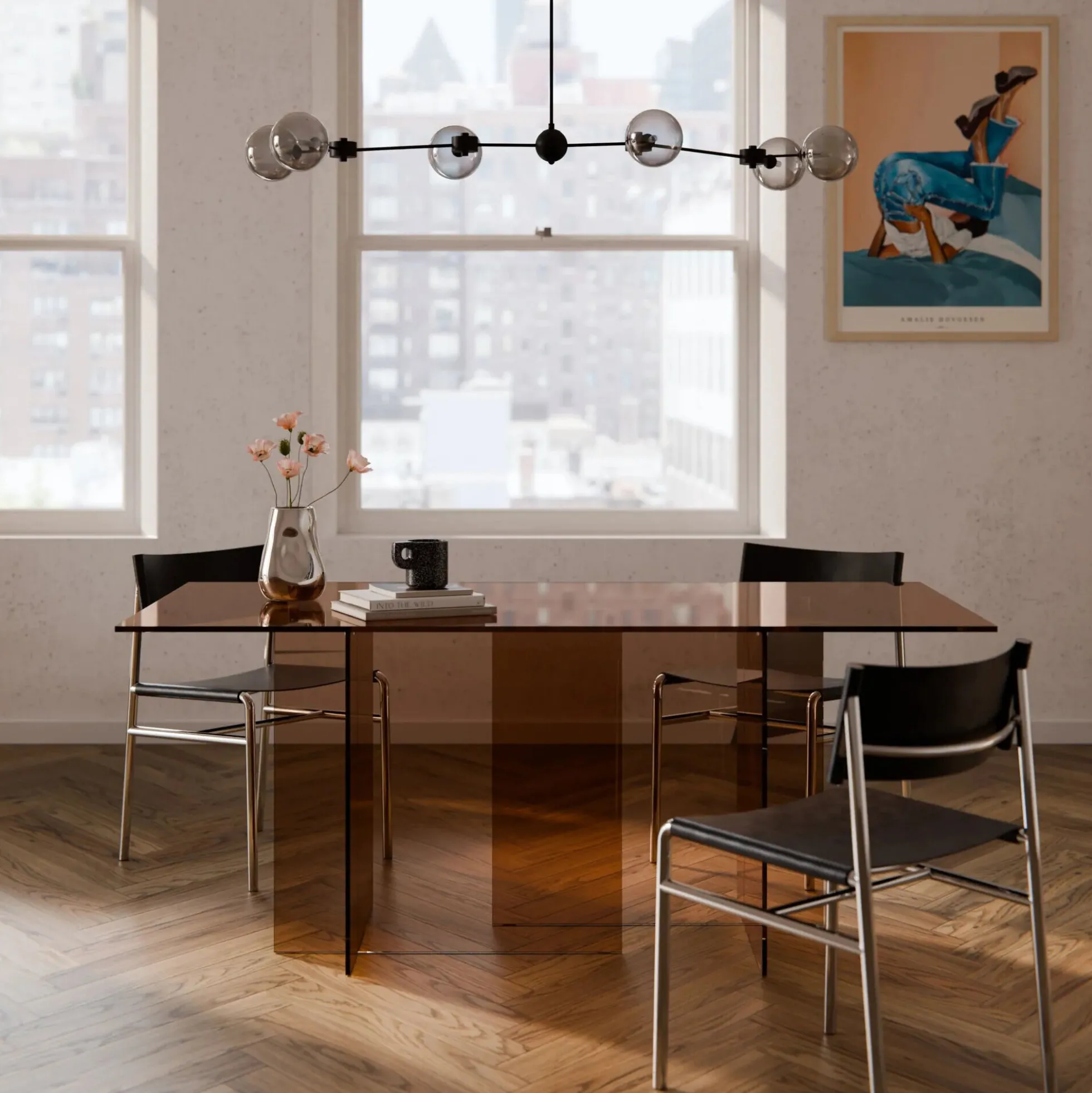 Anouk Glass Dining Table, brown transparent