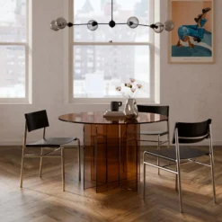 Anouk Round Glass Dining Table, brown transparent