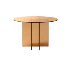 Anouk Round Glass Dining Table, brown transparent