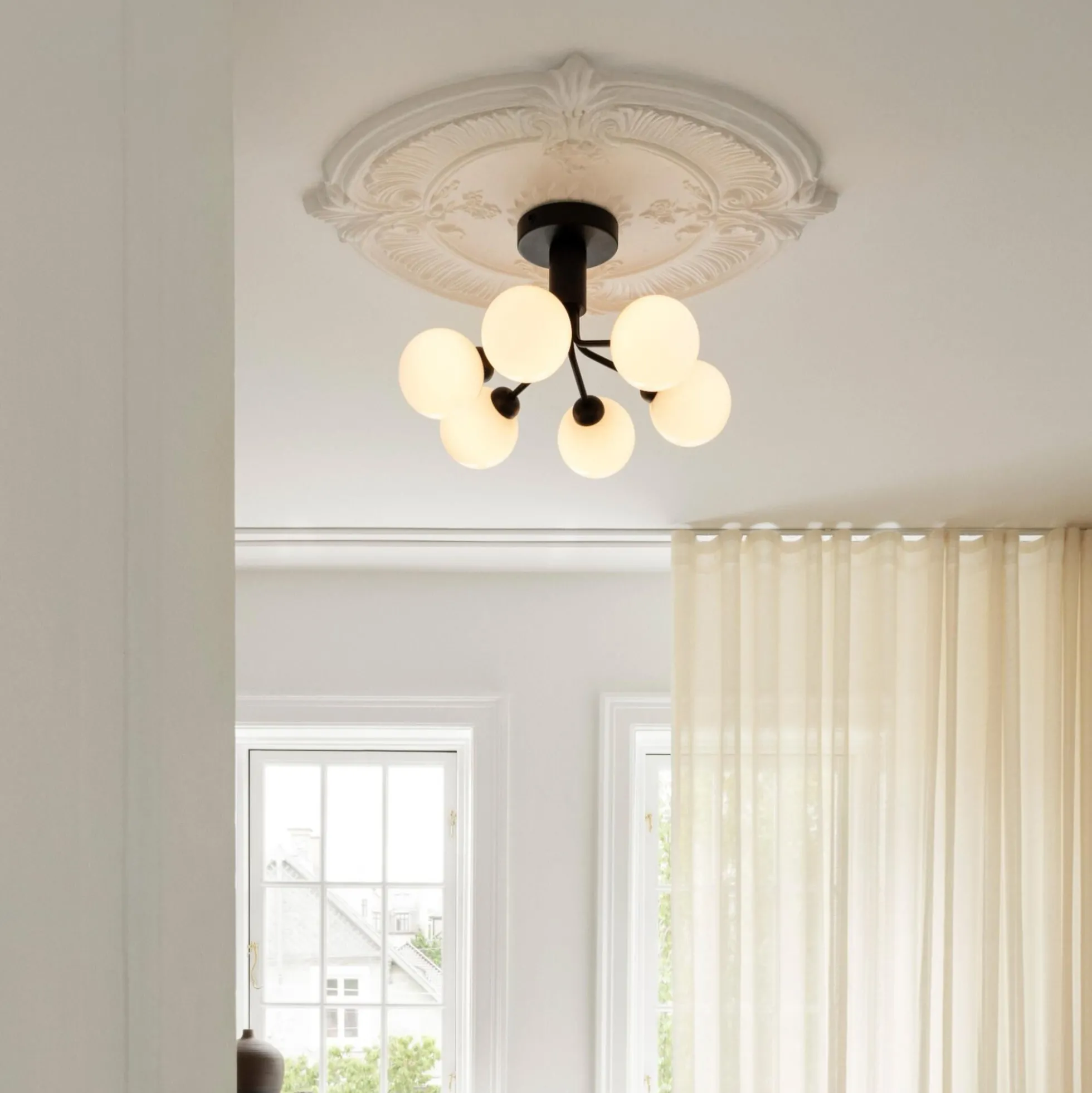 Apiales 6 Ceiling Lamp, satin black/opal