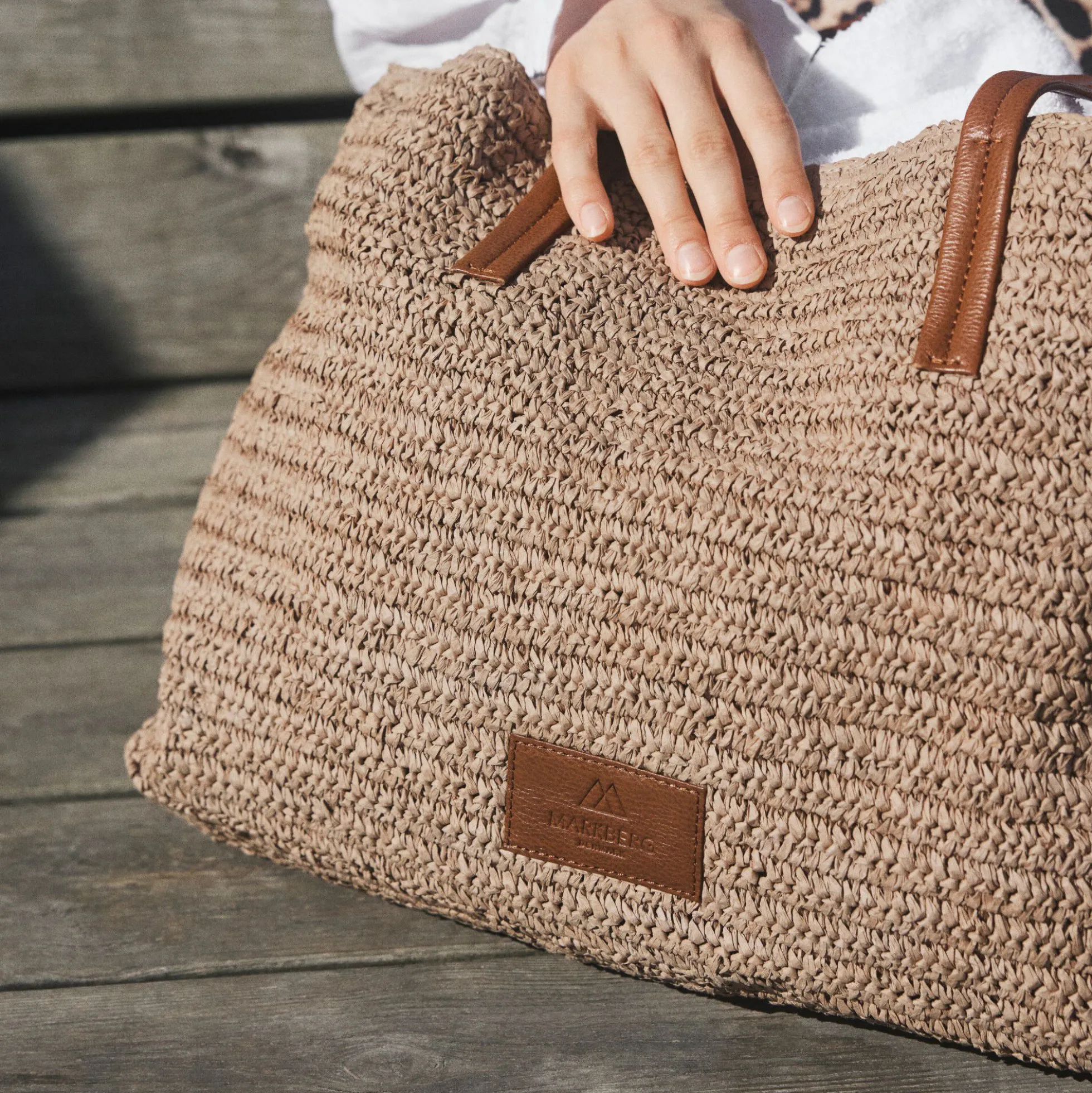 AvaniMBG Shopper, Raffia, natural w/cognac