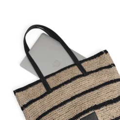 AvaniMBG Shopper, Raffia, natural/black mix w/black