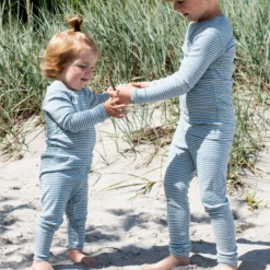 Baby leggings stribet, azur/ecru