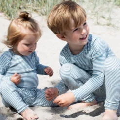 Baby leggings stribet, azur/ecru