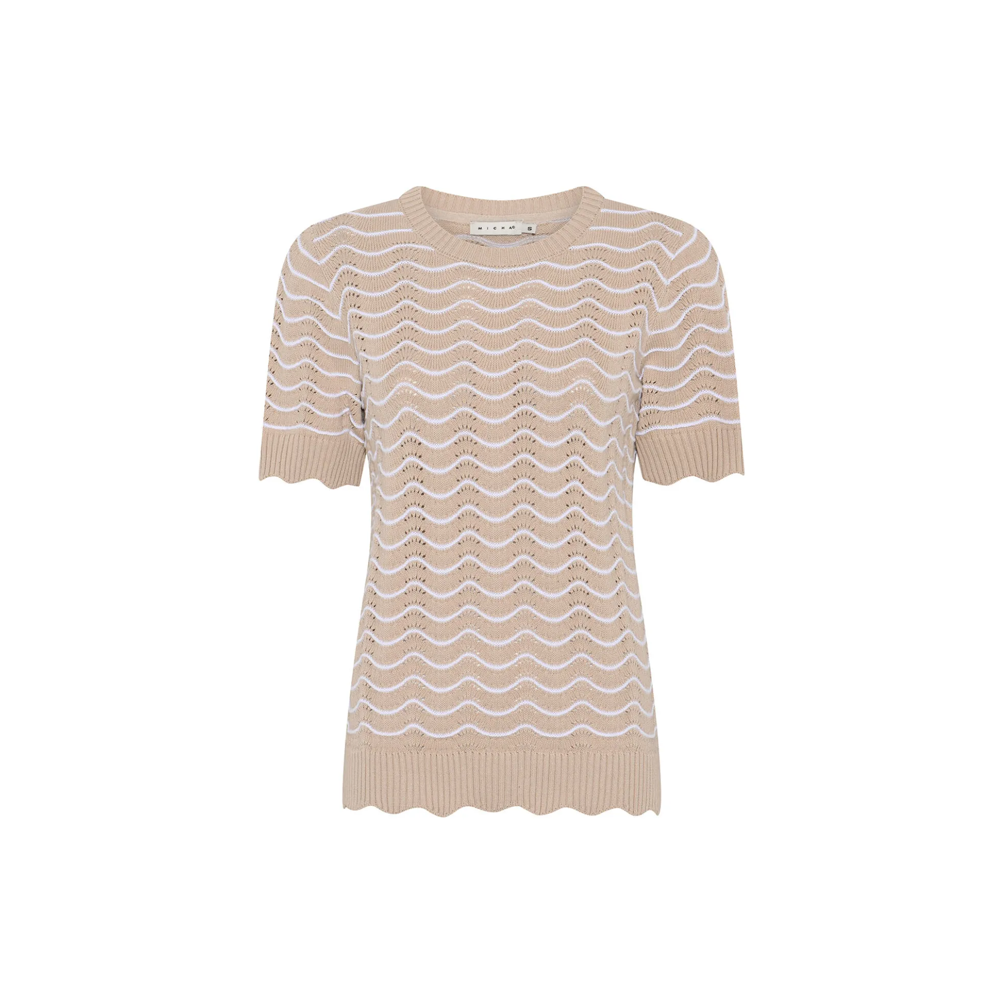 Basic Cotton Wave Knit, white/sand stripe