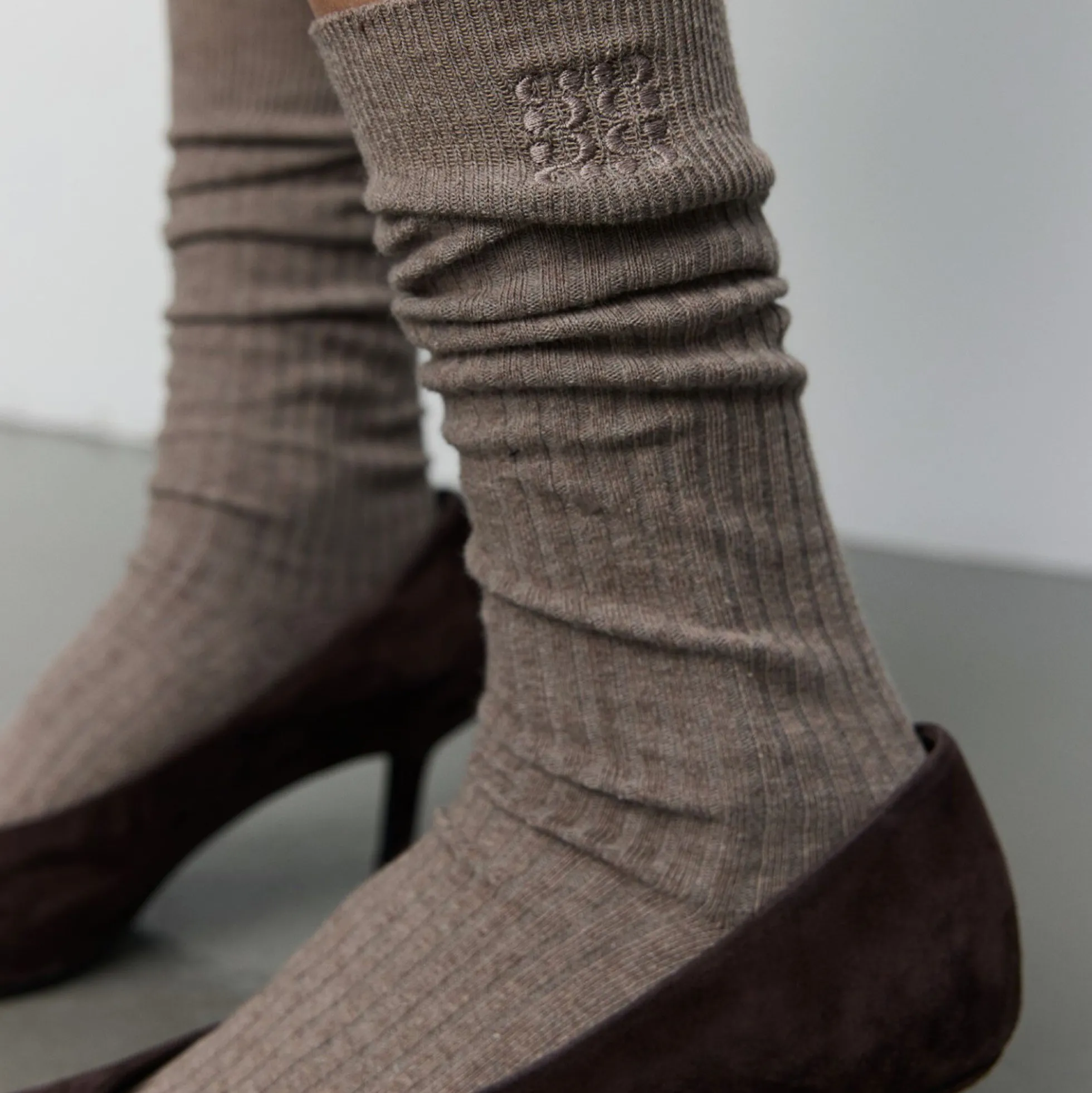 BEATHASW KNEE SOCK x 2, camel melange