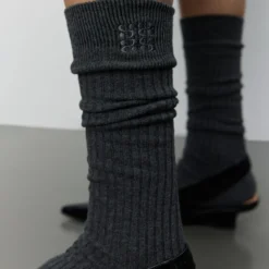 BEATHASW KNEE SOCK x 2, dark grey melange