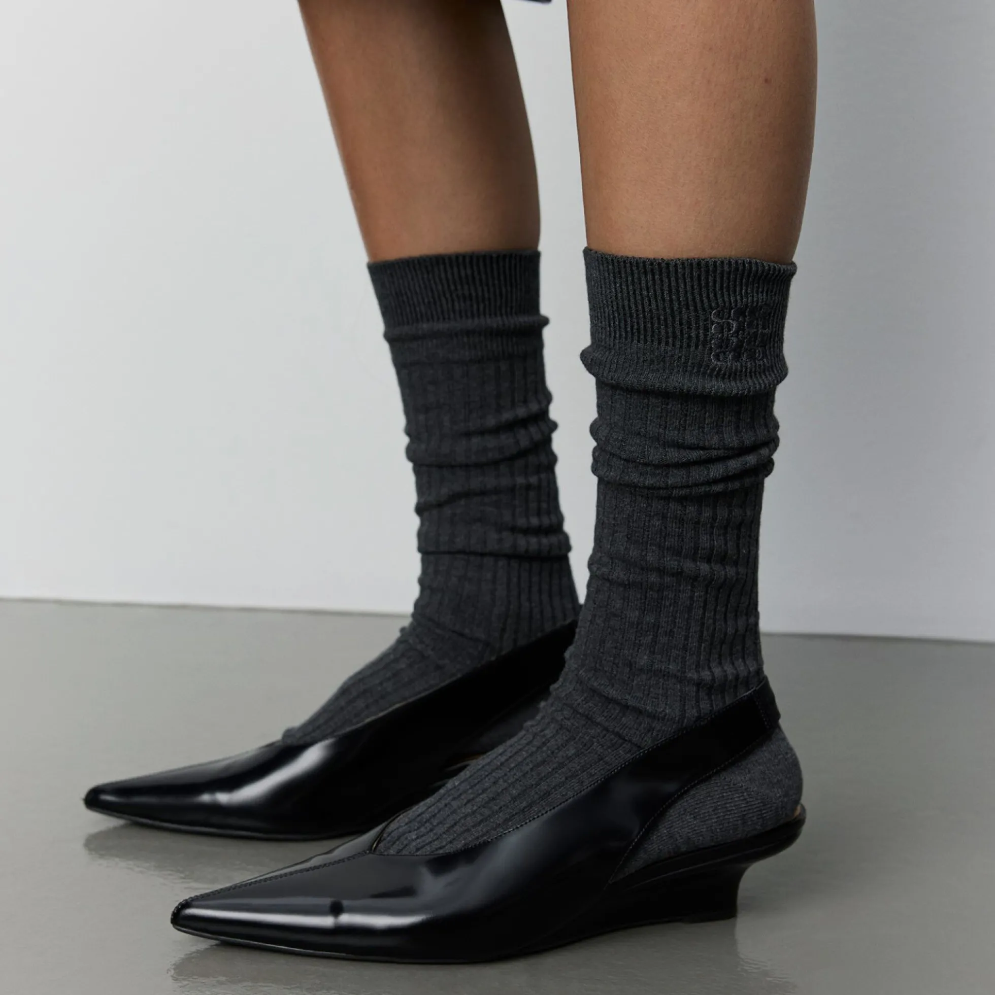 BEATHASW KNEE SOCK x 2, dark grey melange