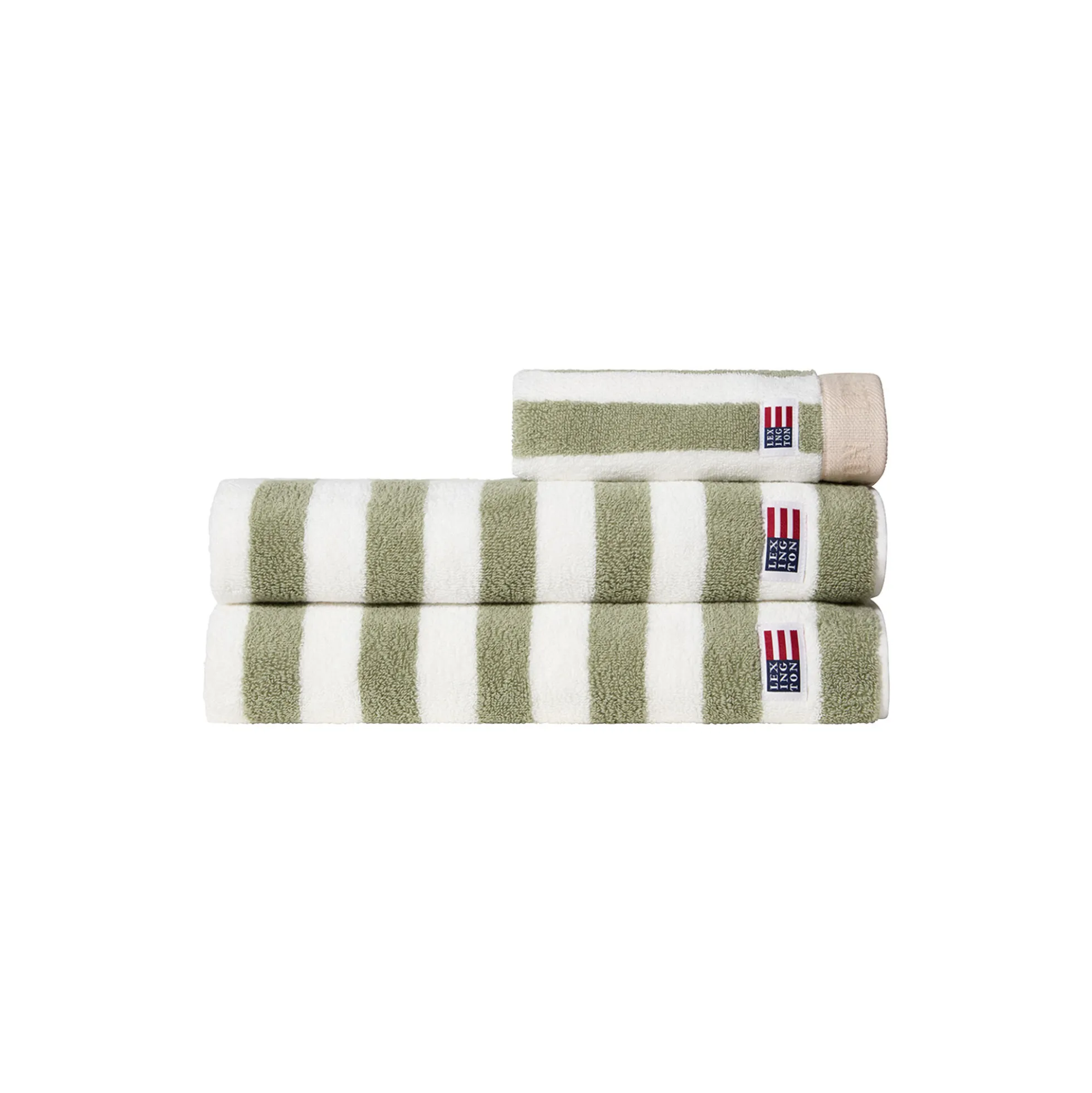 Block Striped Towel, vintage green/white/moonbeam