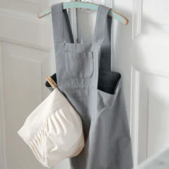 Børneforklæde m/kokkehue, elephant grey/classic white