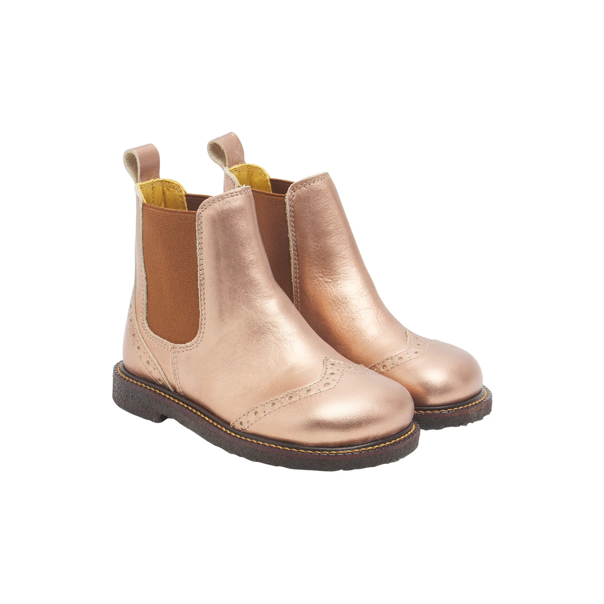 Chelsea støvle med brogue hulmønster, bronze metallic/cognac