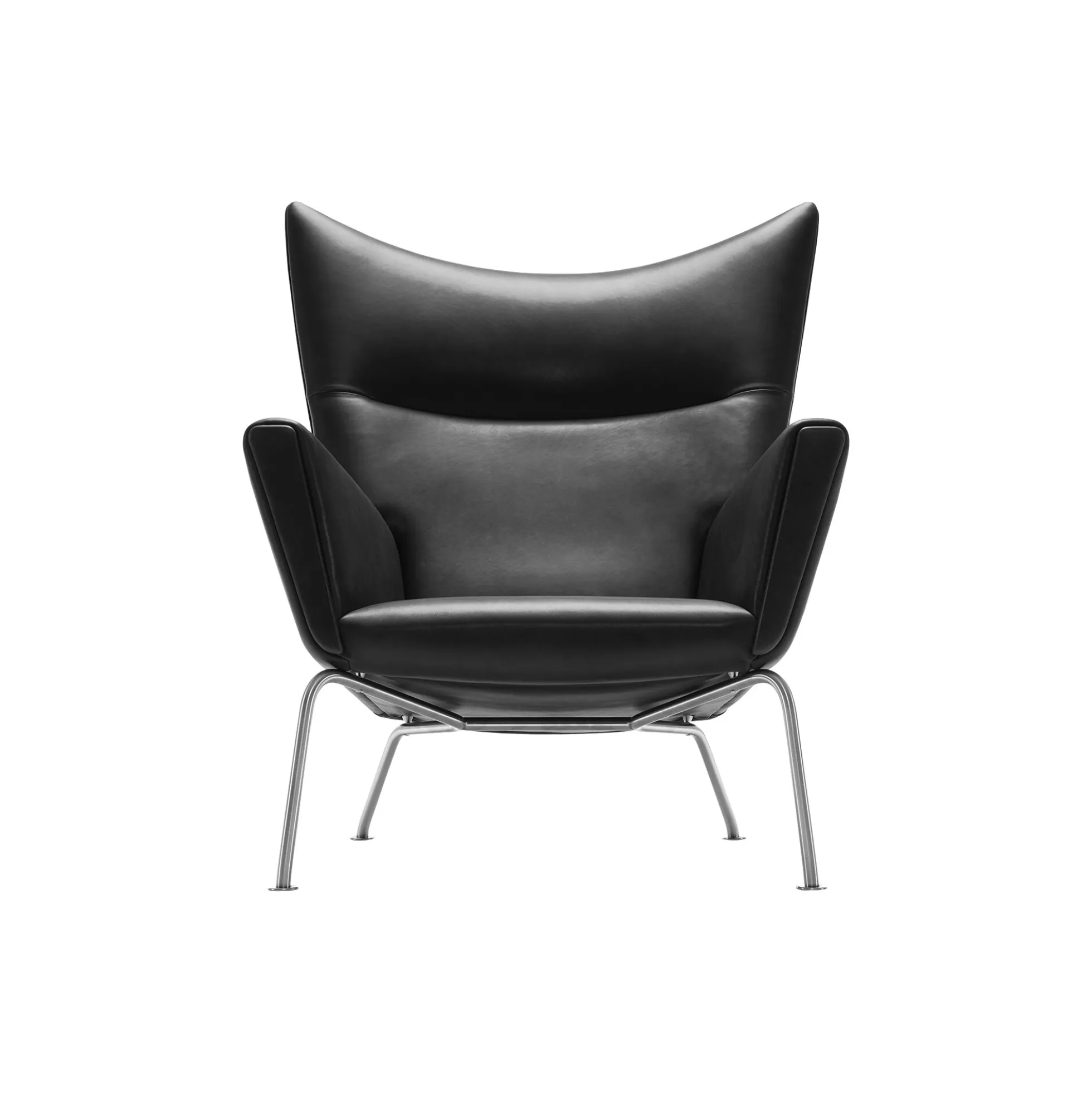 CH445 Wing Chair loungestol, sort/rustfrit stål