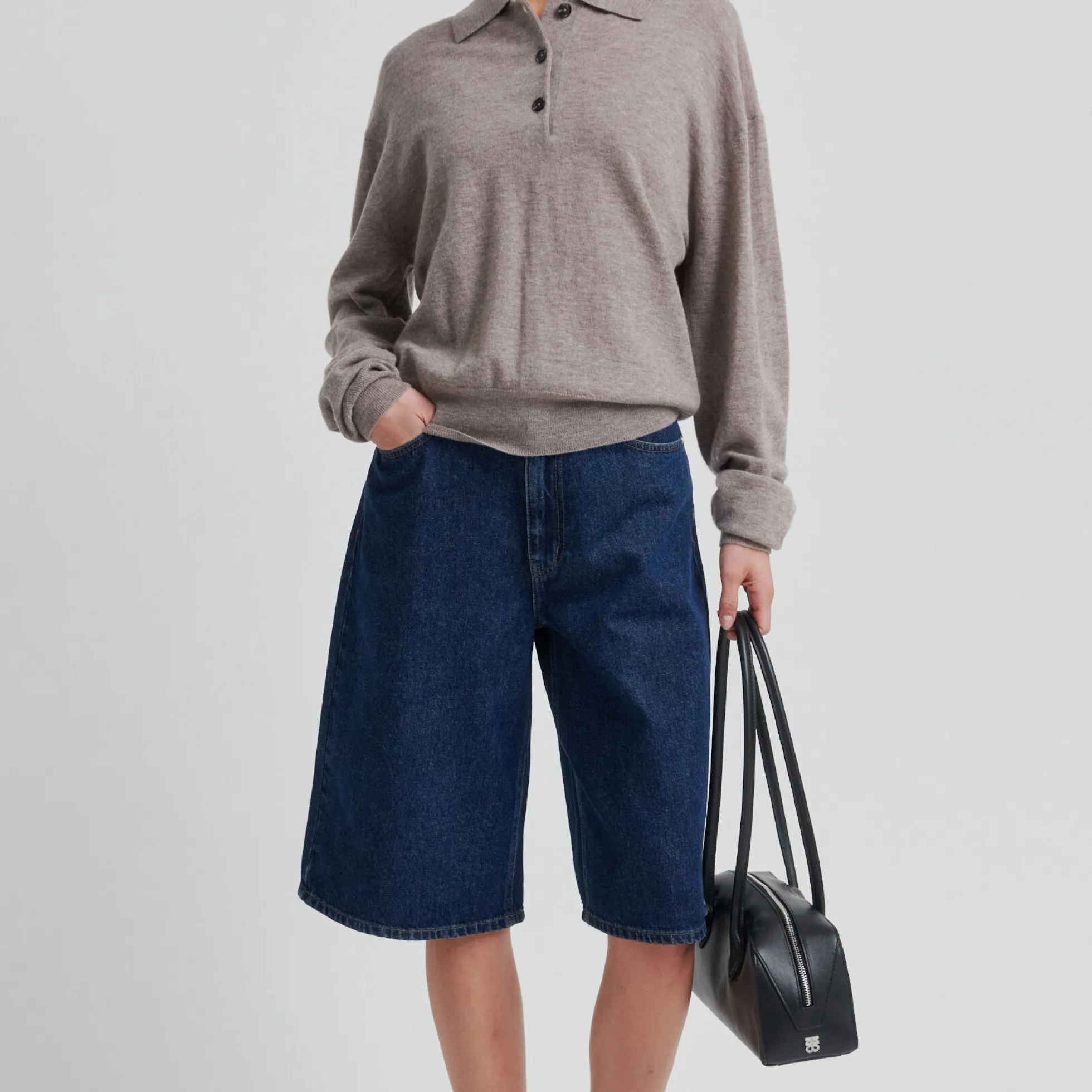 Claro Knit Polo, mid brown melange