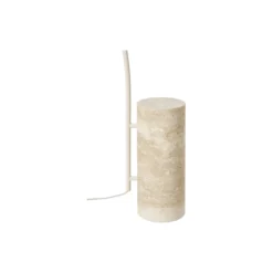 Cora Arc Floor Lamp with Travertine Base, beige
