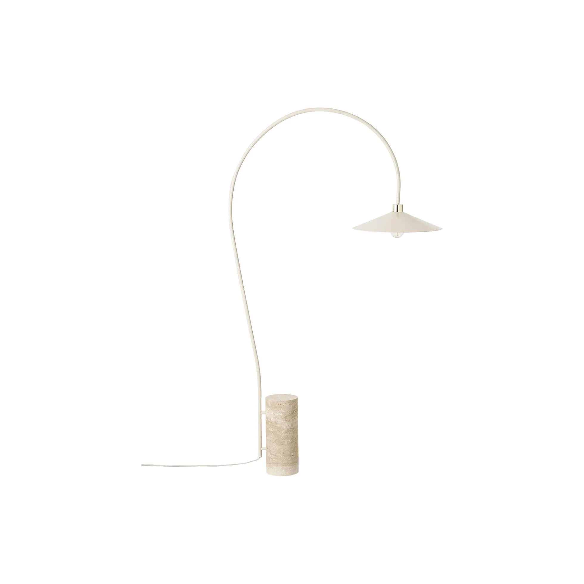 Cora Arc Floor Lamp with Travertine Base, beige