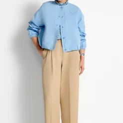 Cotton barrel pants with pleats, caffee latte