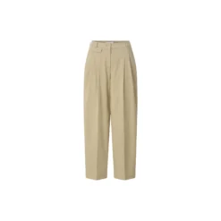 Cotton barrel pants with pleats, caffee latte