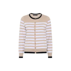 Cotton Nautical Stripe, beach sand/white/navy