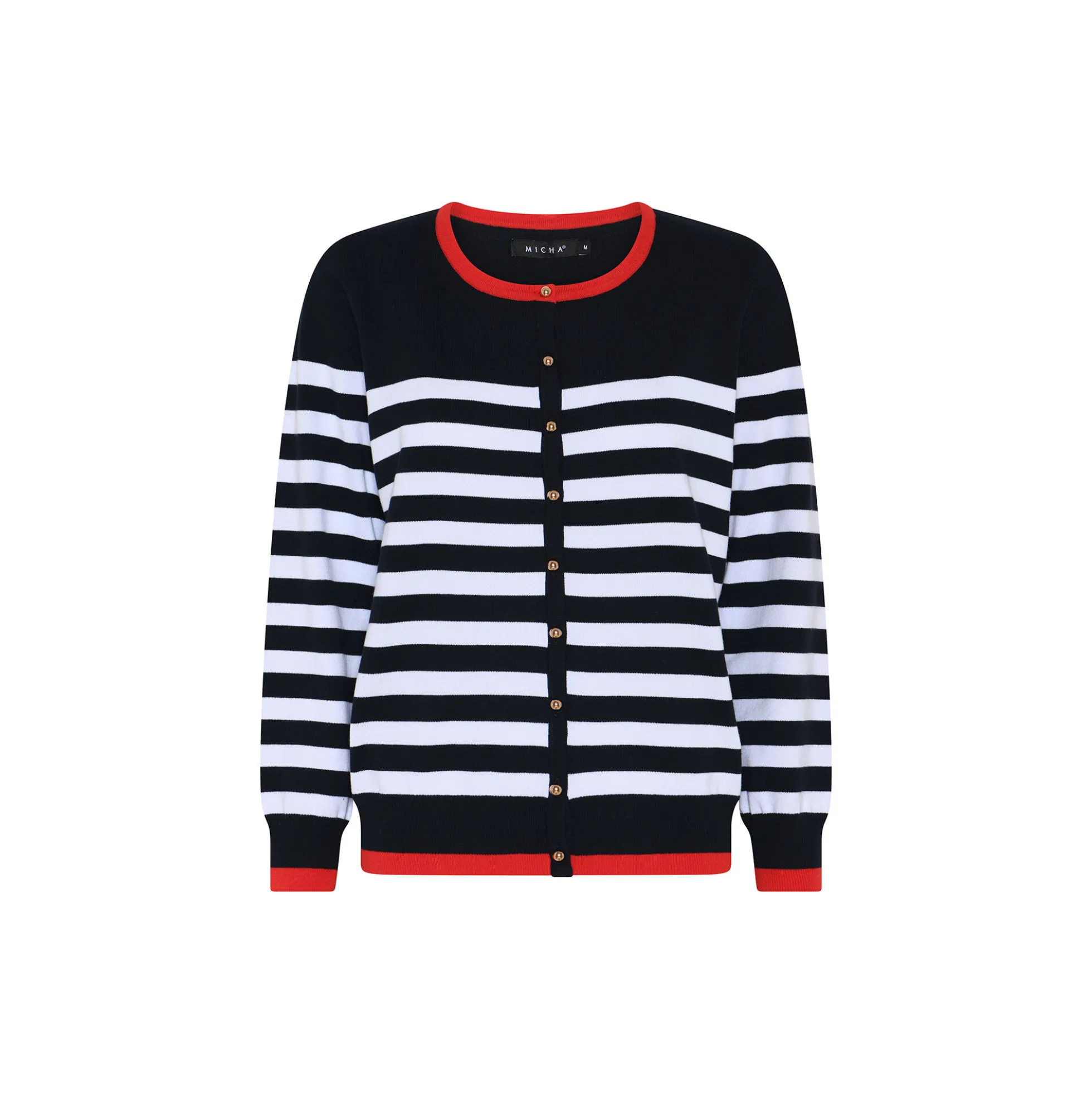 Cotton Nautical Stripe, navy/white/poppy red