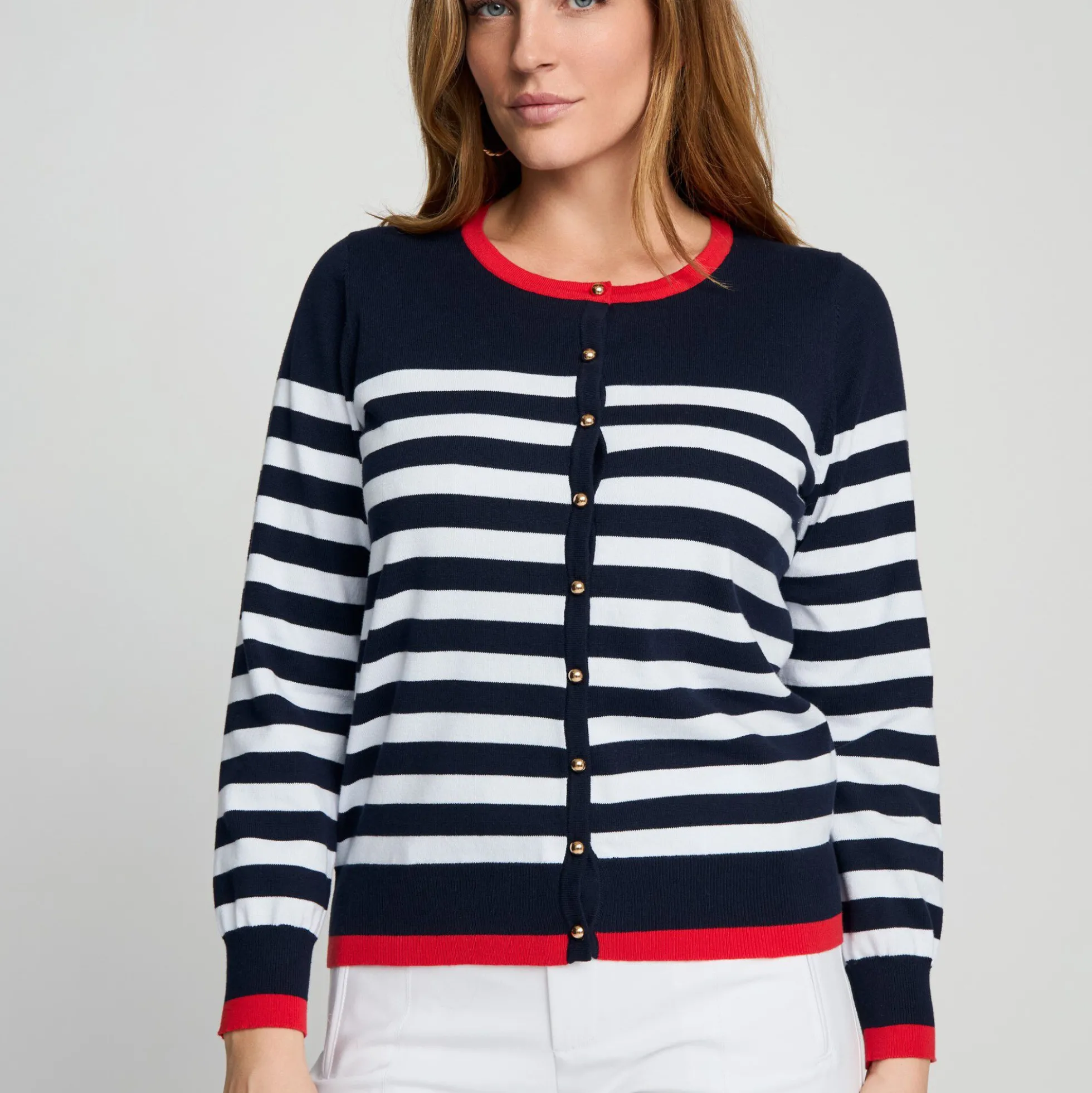 Cotton Nautical Stripe, navy/white/poppy red