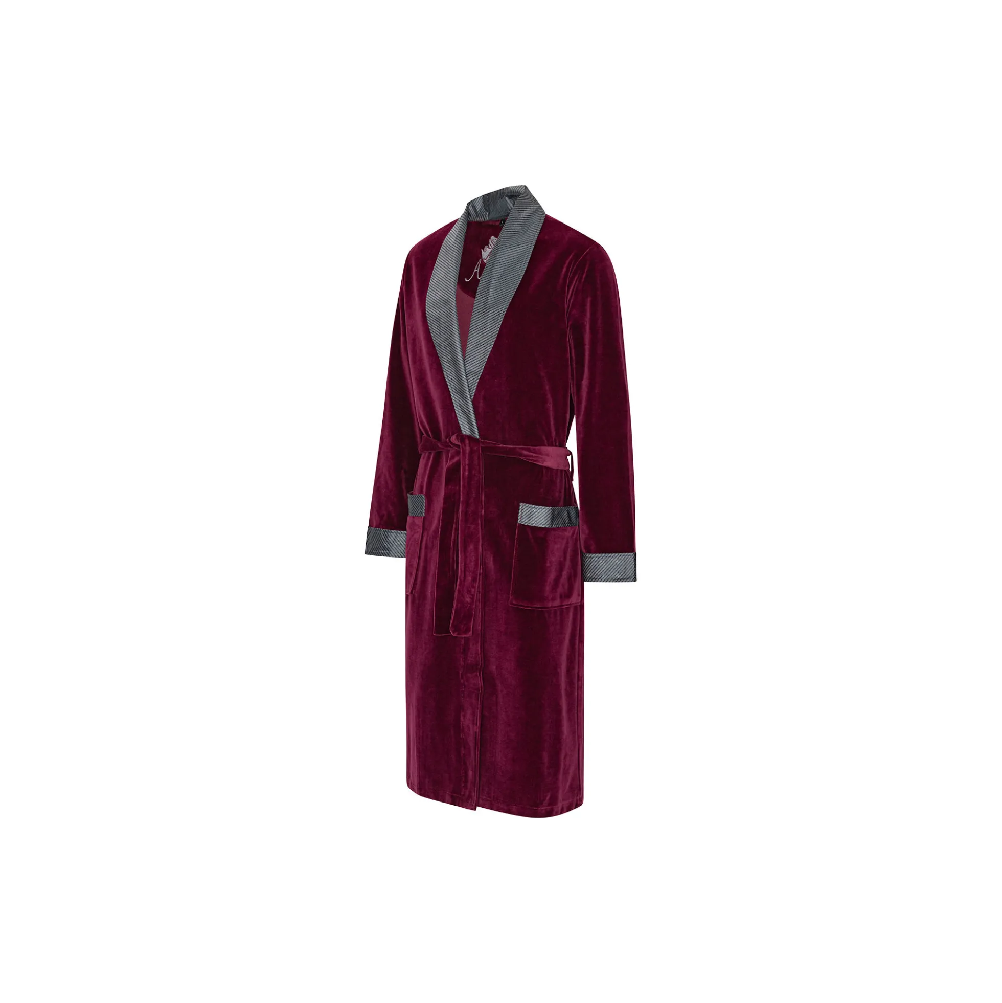 Davos Dressing gown, bordeaux with sliver collar