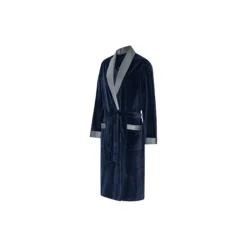 Davos Dressing gown, navy with sliver collar