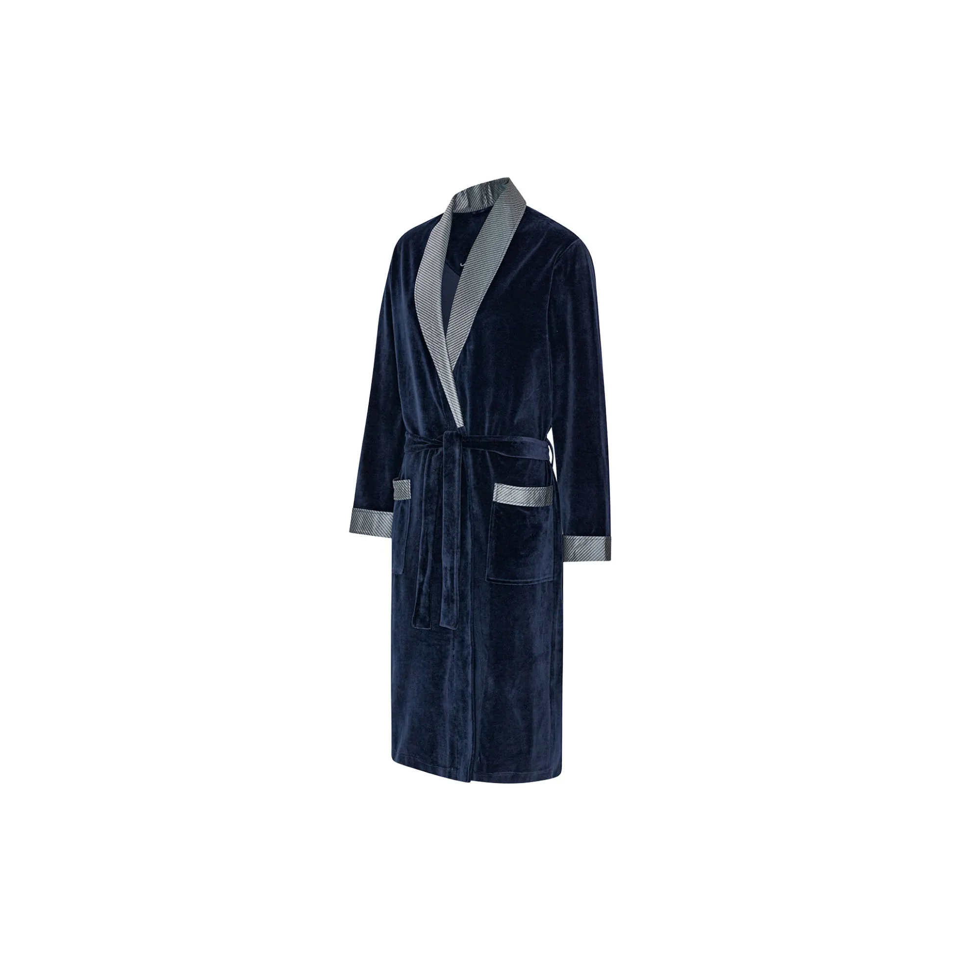 Davos Dressing gown, navy with sliver collar