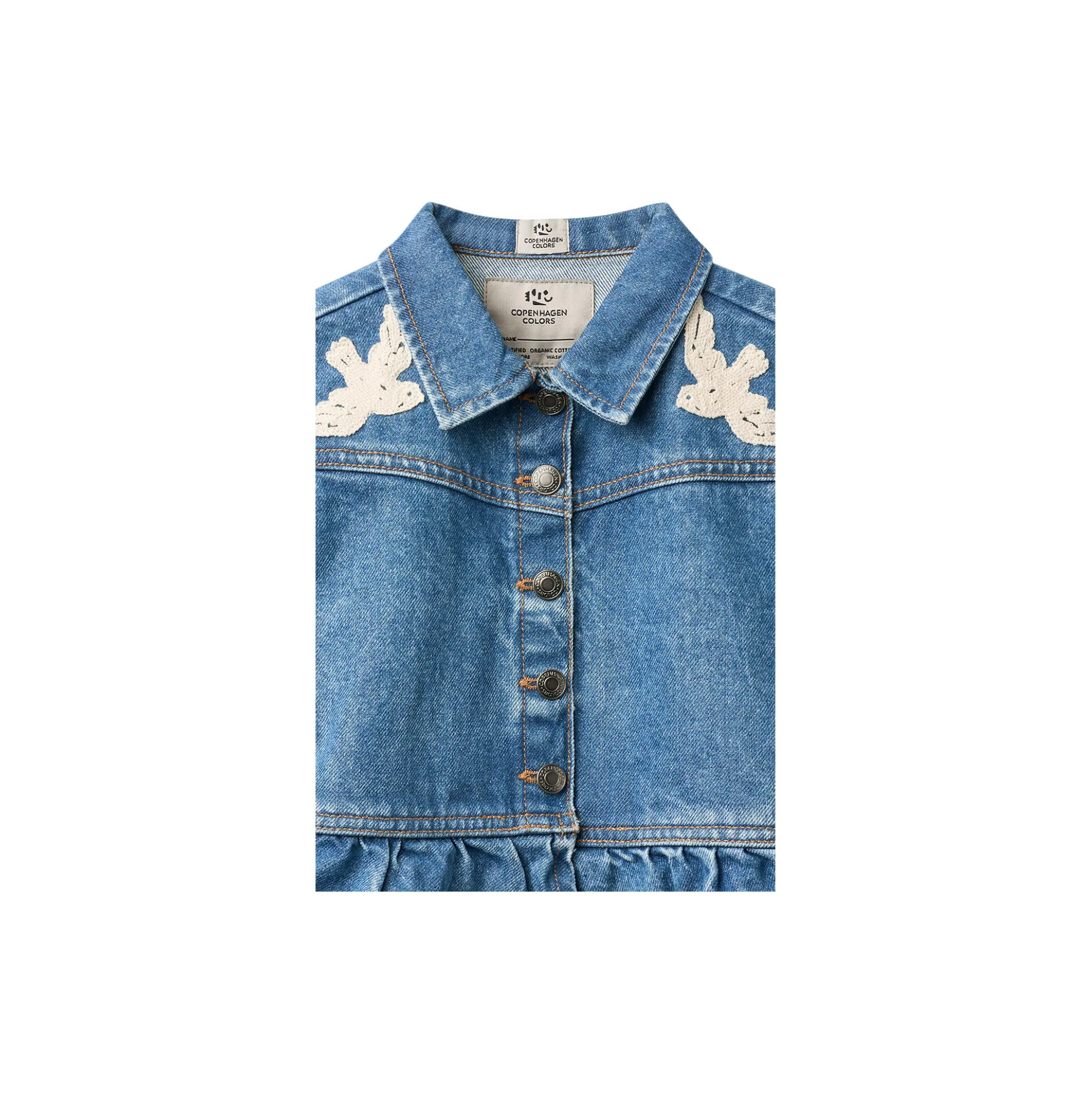 Denim Frill Jacket w. Crochet Doves