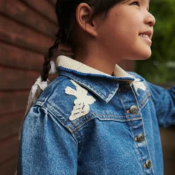 Denim Frill Jacket w. Crochet Doves