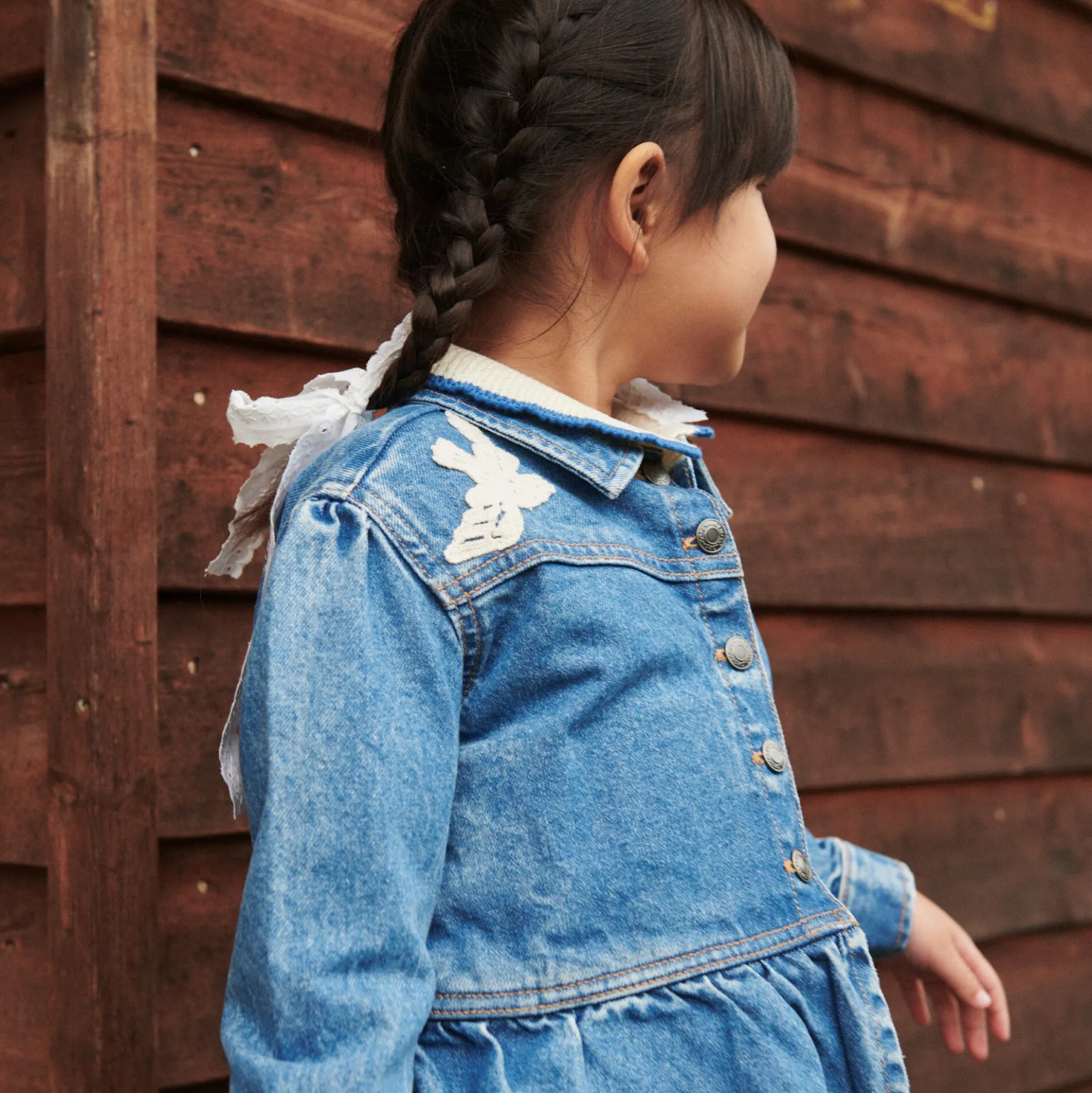 Denim Frill Jacket w. Crochet Doves