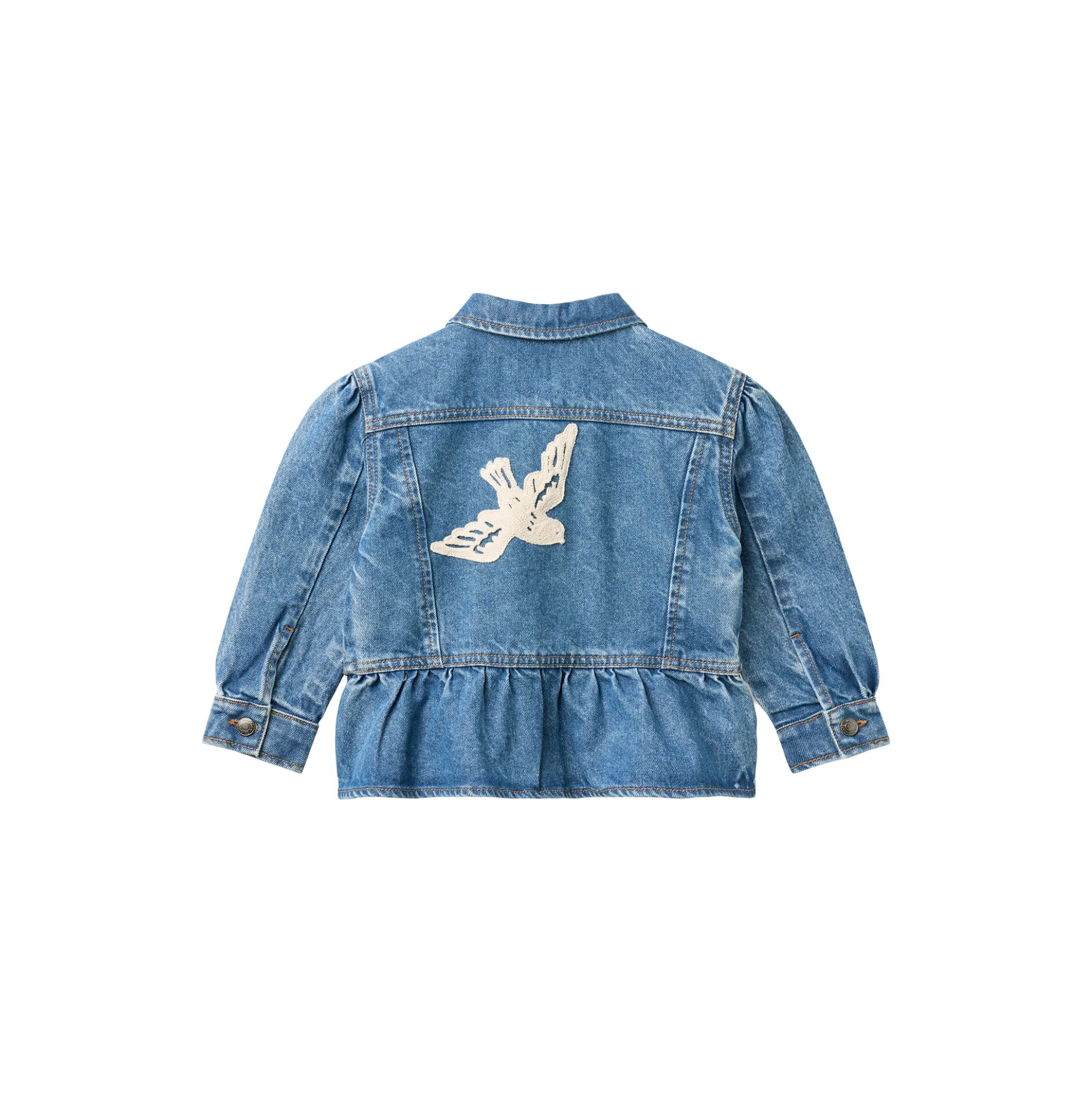 Denim Frill Jacket w. Crochet Doves