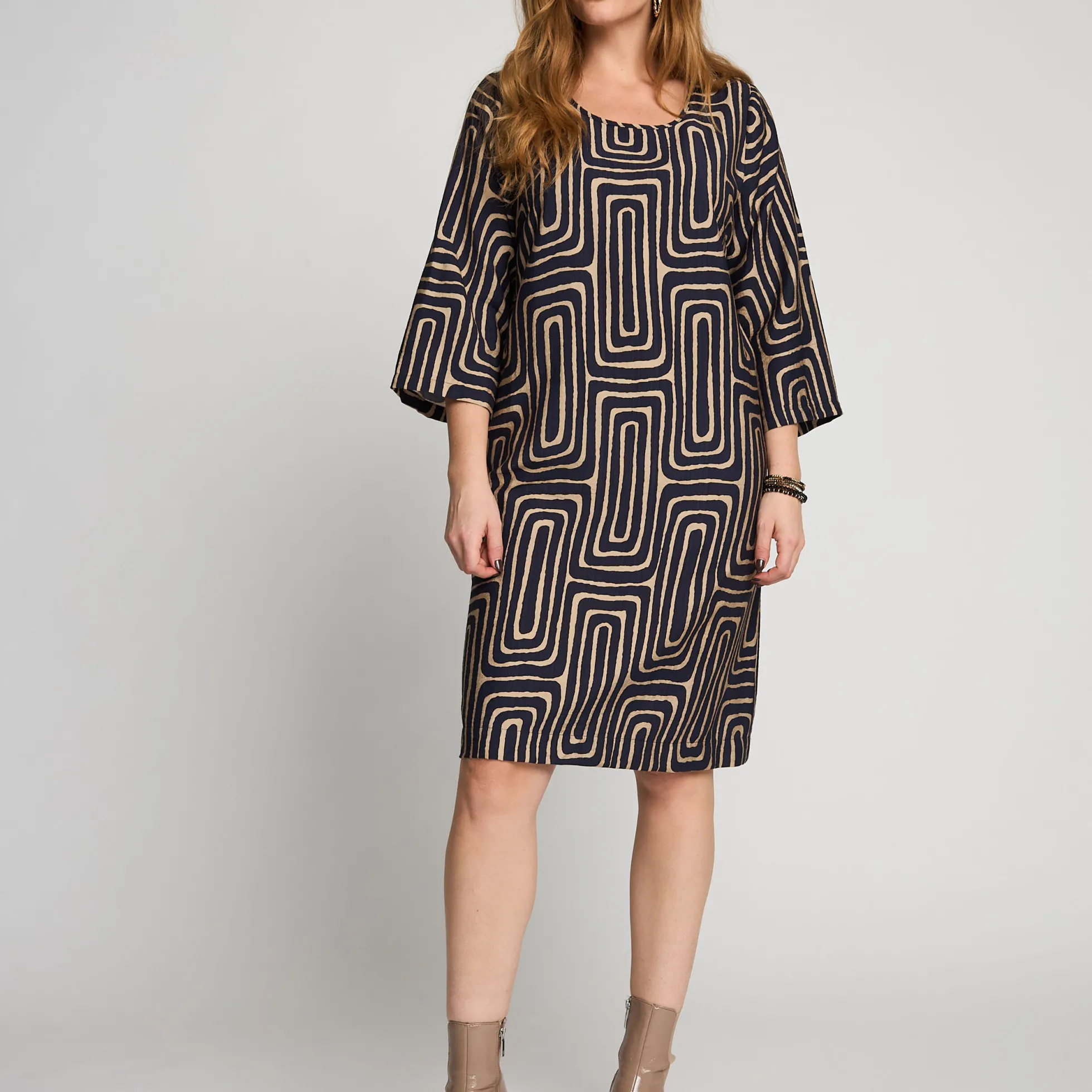 Dress Vivid Print, navy/camel