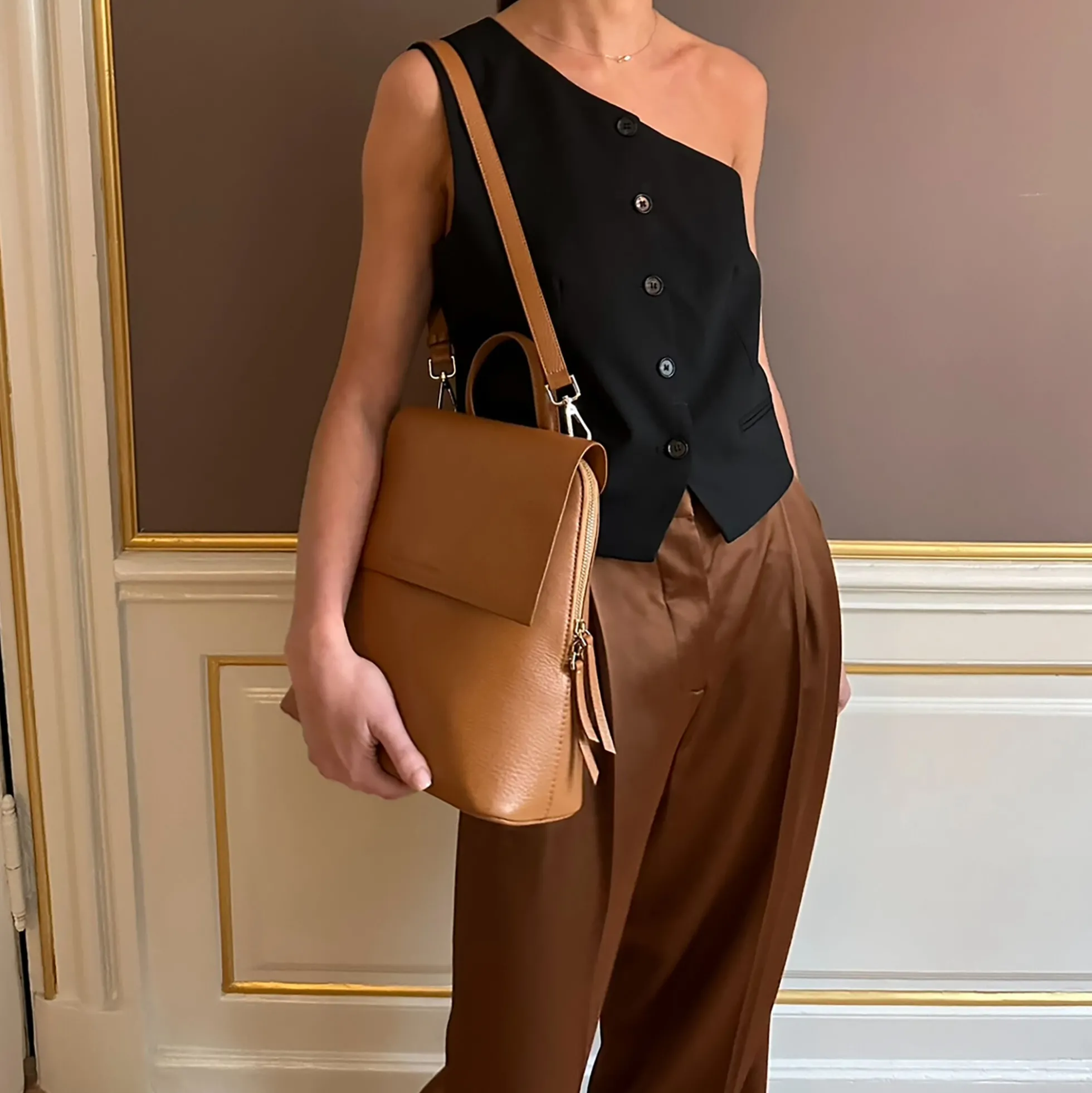 Frances Midi Backpack, cognac