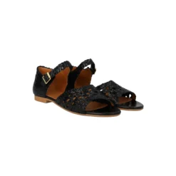 Håndflettet sandal med hulmønster detalje, black
