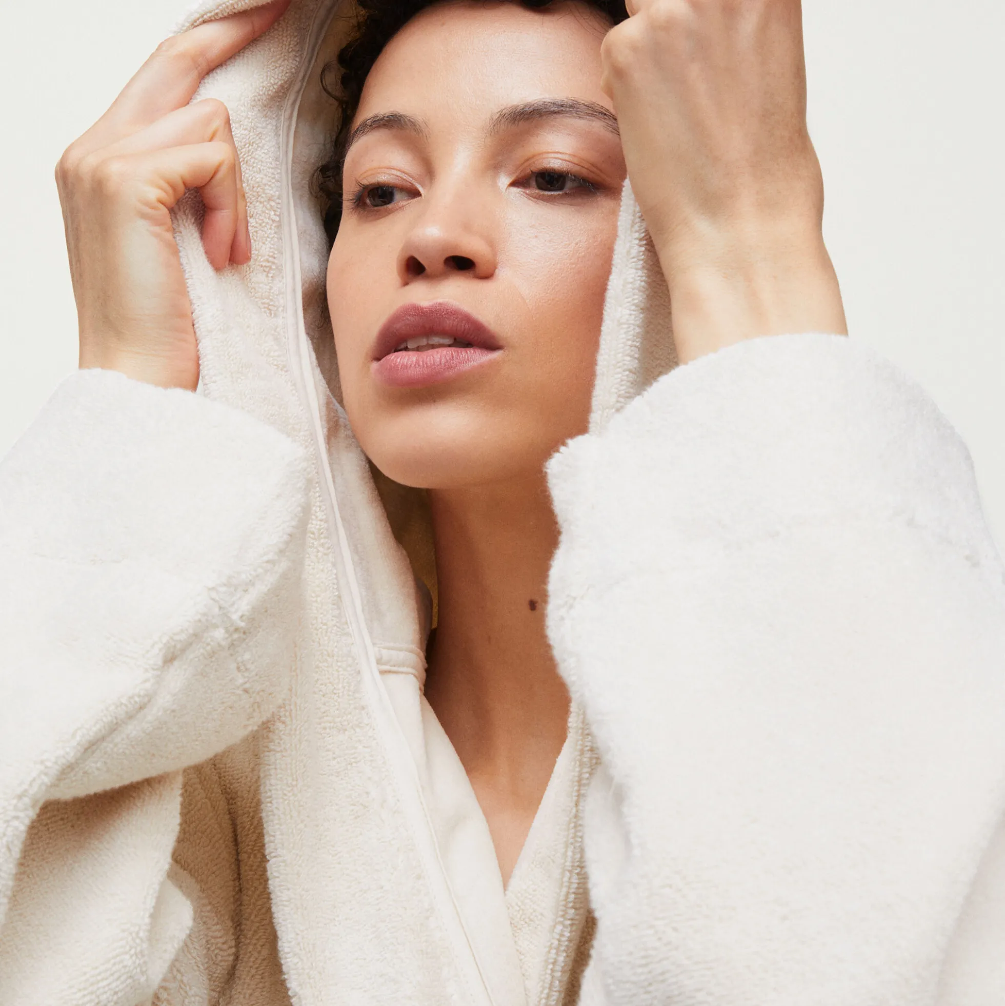 Hooded Bathrobe Terry, pure ecru