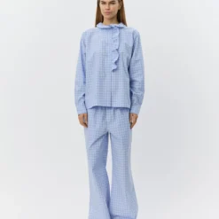 JordenSW Check Wide Leg Trousers, blue