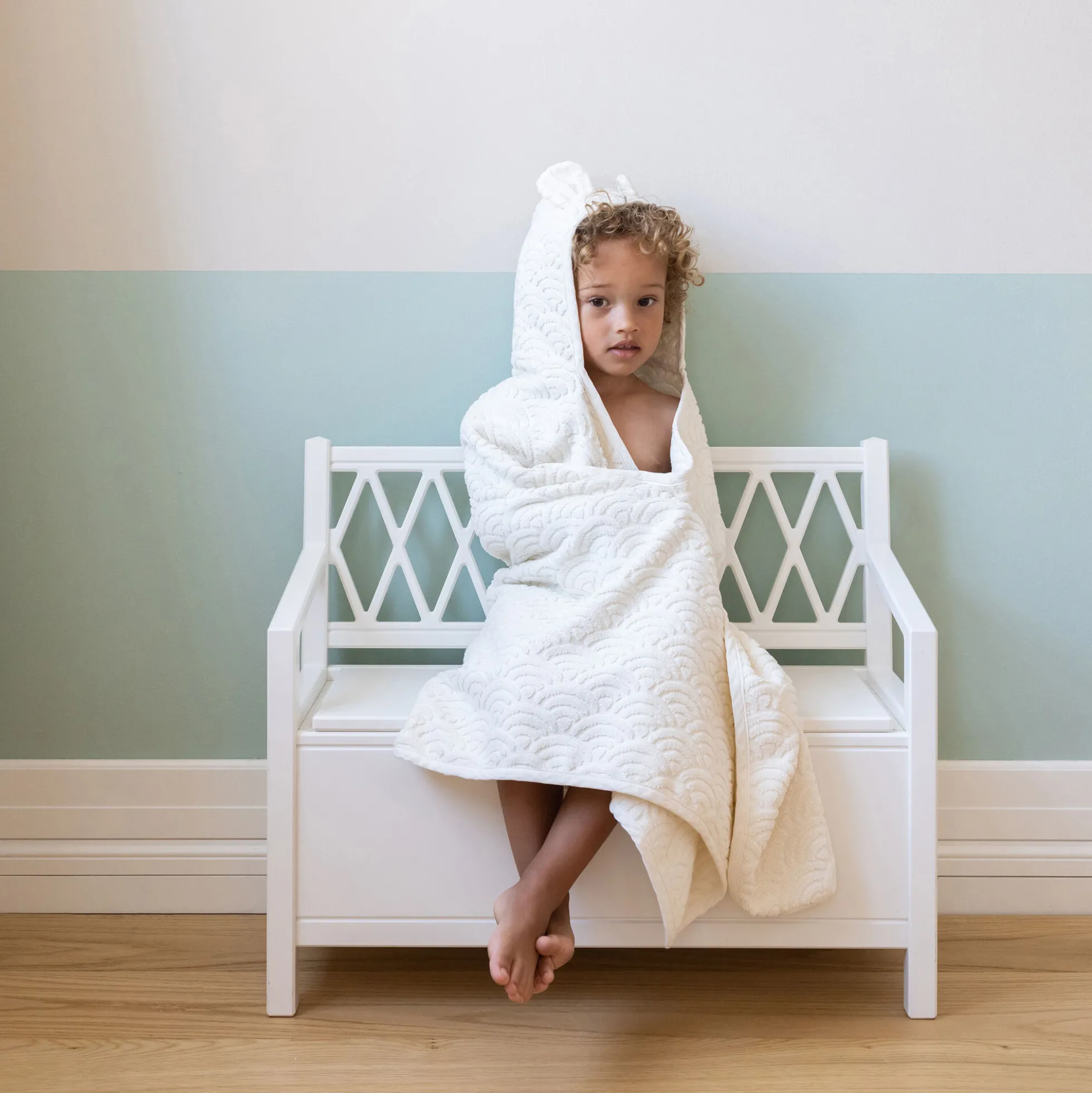 Junior håndklæde med hætte og ører, off-white