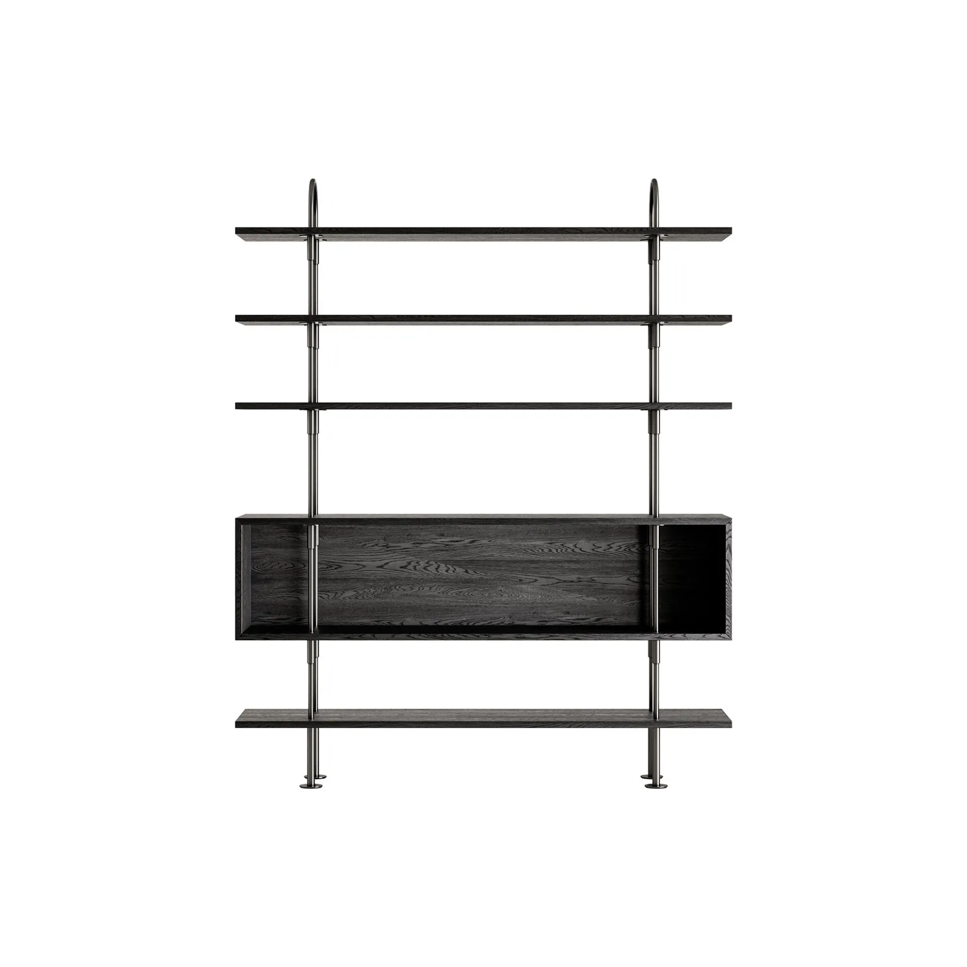 Keen Shelving, black brass/ash veneer