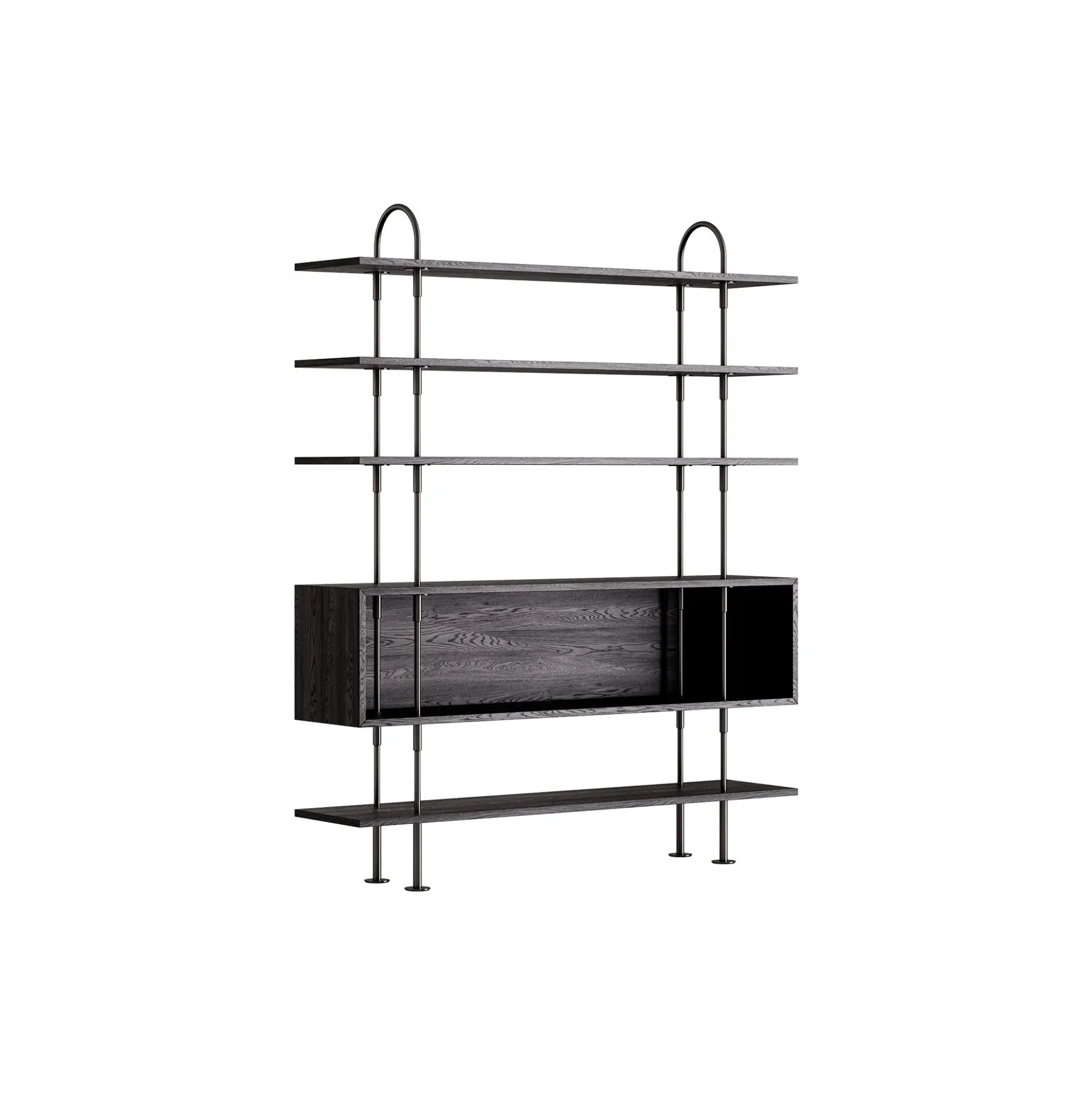 Keen Shelving, black brass/ash veneer