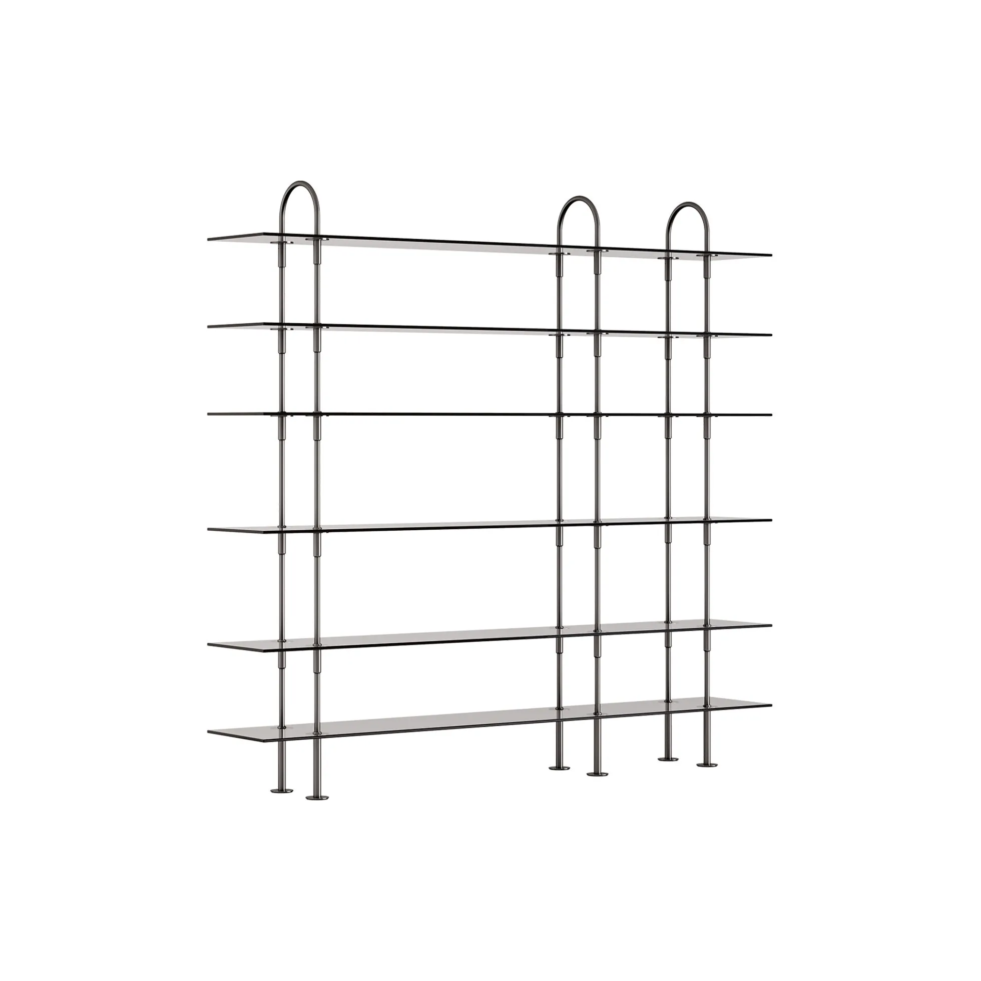 Keen Shelving, black brass/smoked tempered glass