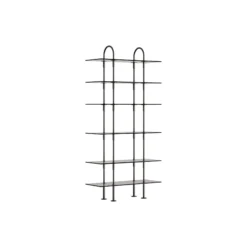 Keen Shelving, black brass/smoked tempered glass